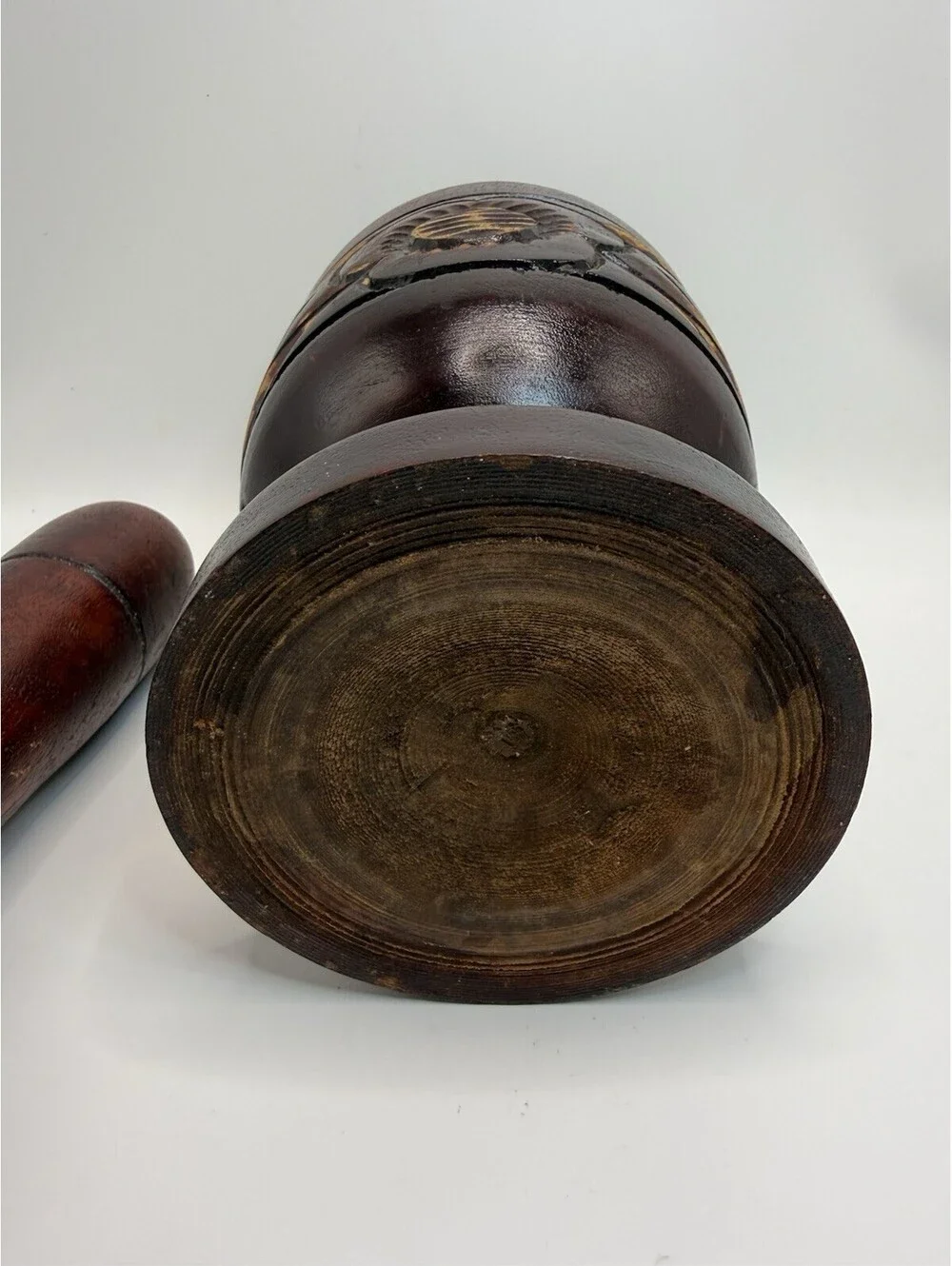 VINTAGE Hand Carved Wooden Mortar & Pestle Spices Herbs Grinder 6.5”